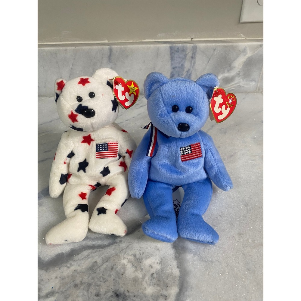 Ty Beanie Babies America Blue 9/11 Memorial & Glory Patriotic Bear Pair Tags